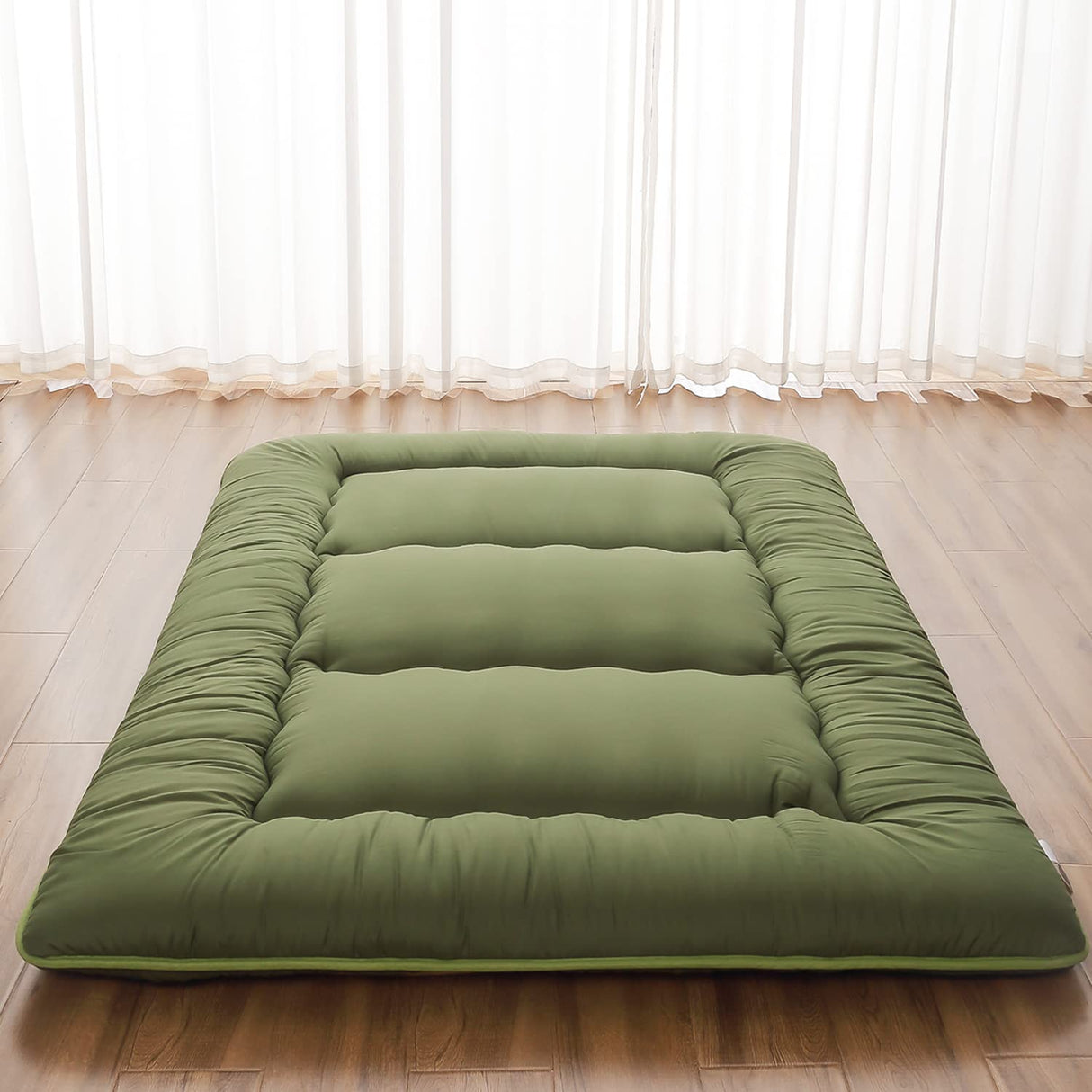 Zelladorra Japanese Floor Mattress, Futon Mattress with Portable Storage Bag, Roll Up Mattress Thick Tatami Mattress Suitable for Camping, Guest Room, Green, Twin Zelladorra