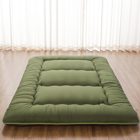 Zelladorra Japanese Floor Mattress, Futon Mattress with Portable Storage Bag, Roll Up Mattress Thick Tatami Mattress Suitable for Camping, Guest Room, Green, Twin