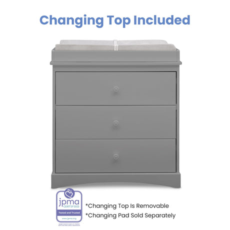 Delta Children Sutton 3 Drawer Dresser with Changing Top and Interlocking Drawers - Greenguard Gold Certified, Grey Delta Children