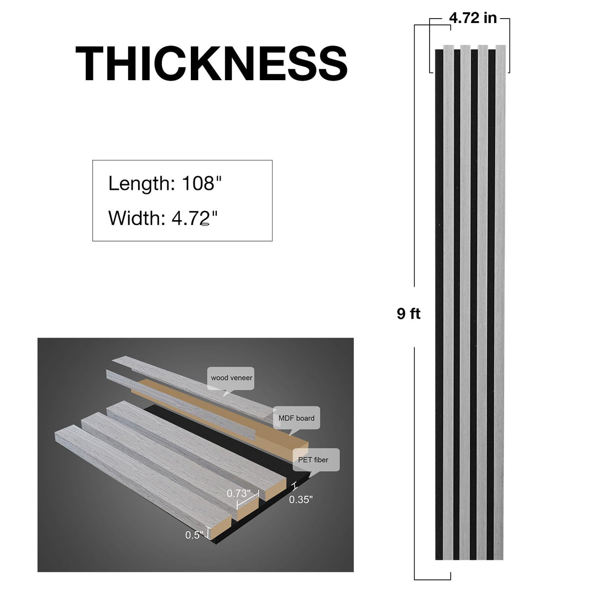 NeatiEase Wood Wall Panels, 9 Feet Acoustic Slat Wall Panels for Interior Wall Decor and Noise Reduction, Decorative Slat Wall Paneling, Gray Oak, 6-Piece NeatiEase