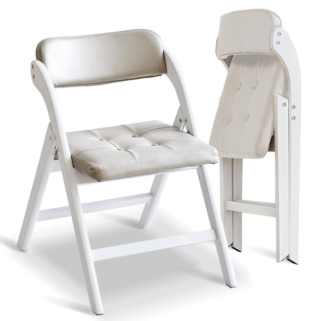Asnefeli Wood Folding Chairs with Padded Seats, Wooden Folding Chairs Set of 2, Foldable Dining Chair with Cushion, Stackable Extra Chair for Indoor Outside Events, Party, Wedding (White Gray) Asnefeli