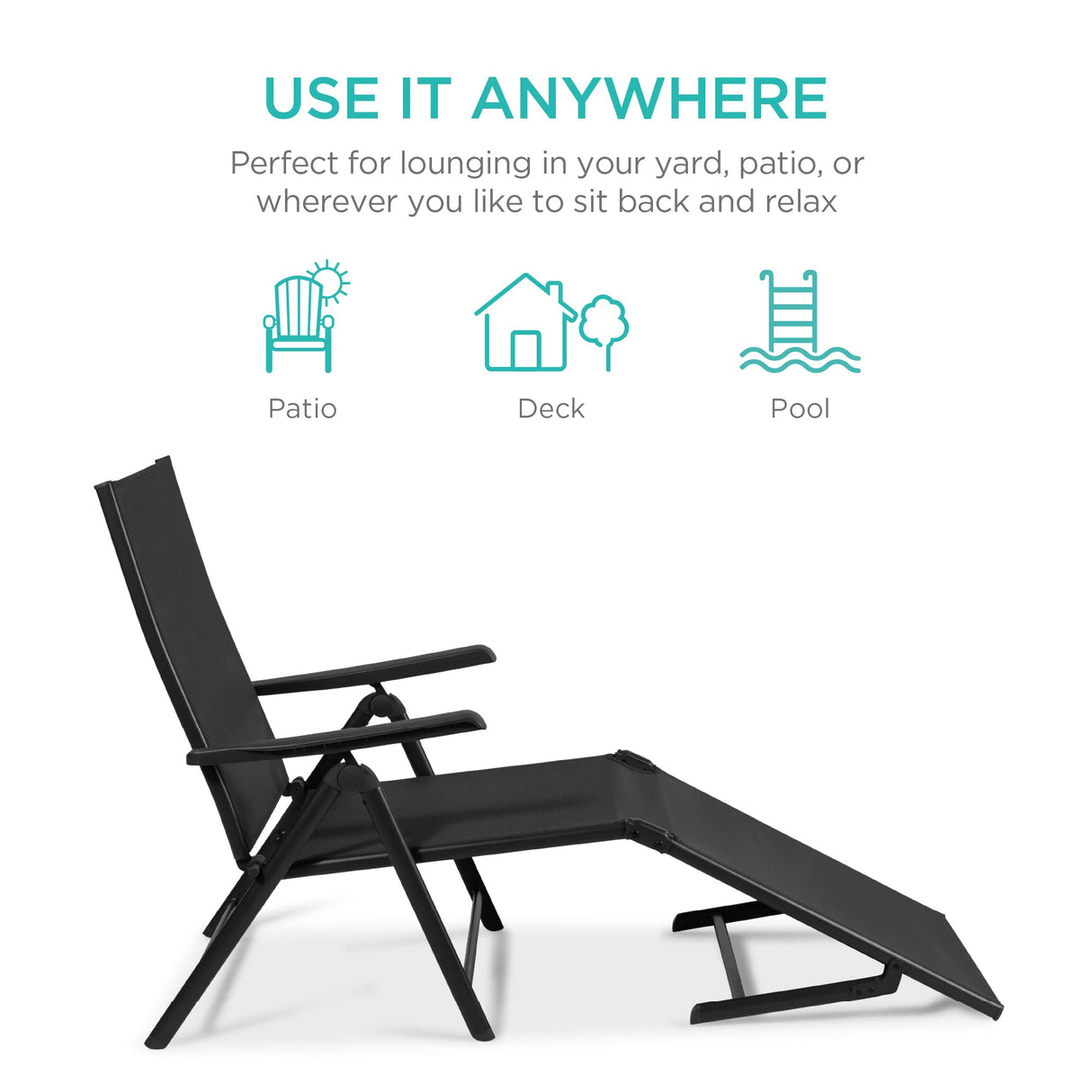 Best Choice Products Set of 2 Outdoor Patio Chaise Lounge Chair Adjustable Reclining Folding Pool Lounger for Poolside, Deck, Backyard w/Steel Frame, 250lb Weight Capacity - Black Best Choice Products