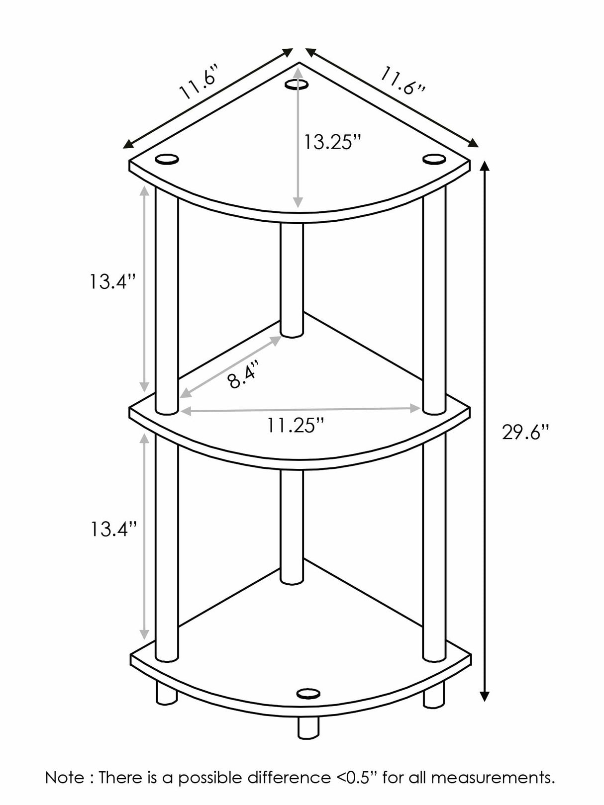Furinno Turn-N-Tube 3-Tier Corner Display Rack Multipurpose Shelving Unit, French Oak Grey/Black, Model:12077GYW/BK Furinno
