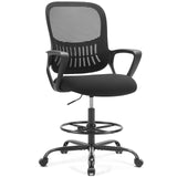 Sweetcrispy Home Office Drafting Desk Chair - Ergonomic High Stool Computer with Adjustable Height and Comfy Lumbar Support, Tall Rolling Task for Standing Desk with Fixed Arm and Footrest, Black Sweetcrispy