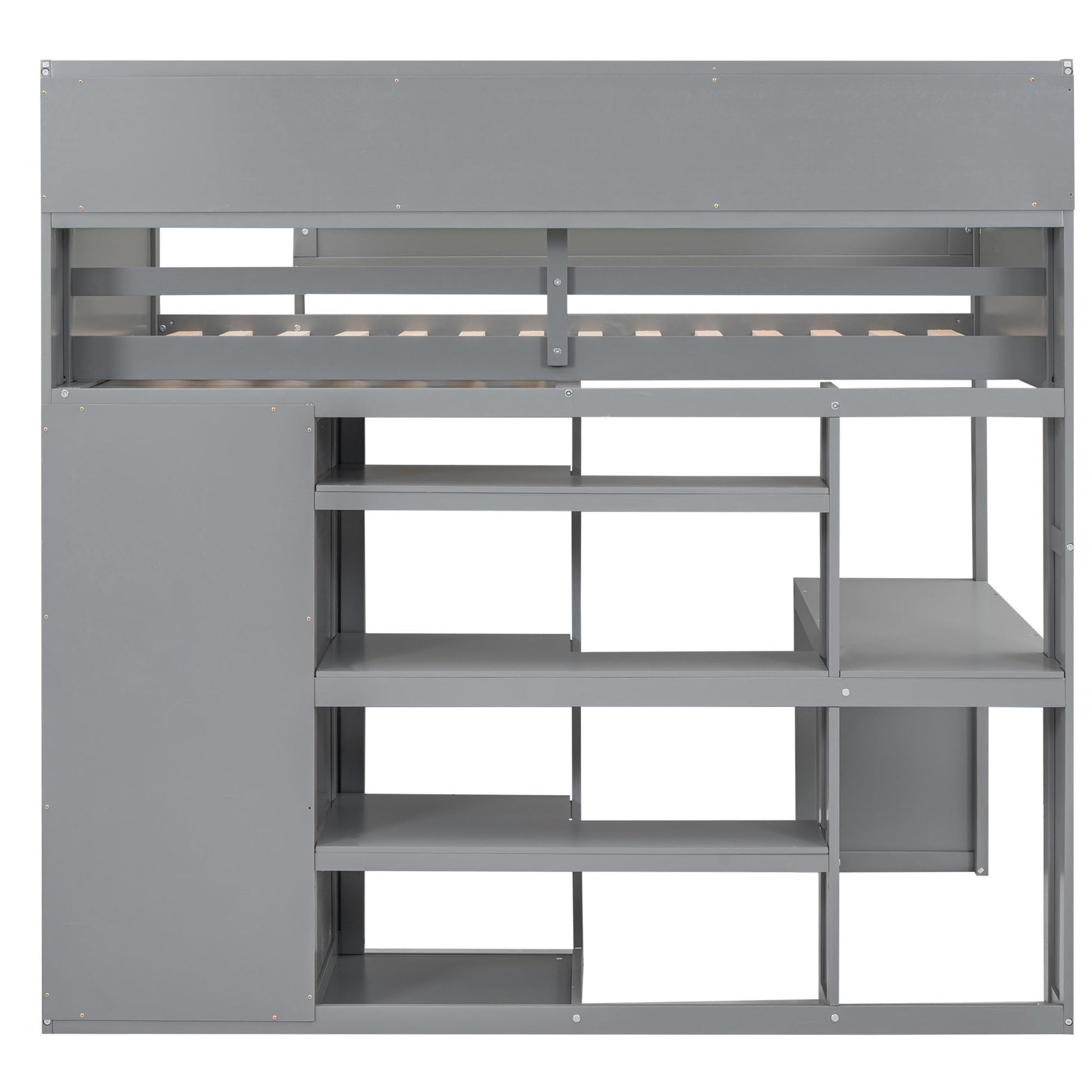 Merax Grey Twin Loft Bed with Under-Bed Desk, Wardrobe, and Storage Cabinets - WoodArtSupply