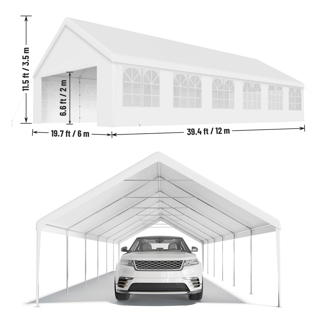 GarveeLife 20' x 40' Party Tent Heavy Duty Wedding Tent Outdoor Canopy Event Shelters Upgraded Galvanized Carport with Removable Sidewall Windows for Commercial, Parties, White GarveeLife