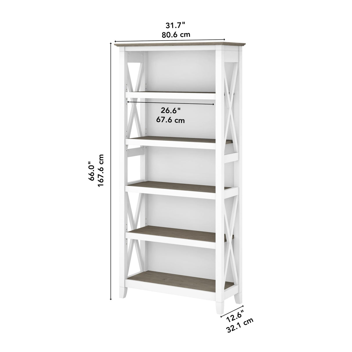 Bush Business Furniture Key West 5-Shelf Bookcase in Shiplap Gray and Pure White Bush Business Furniture