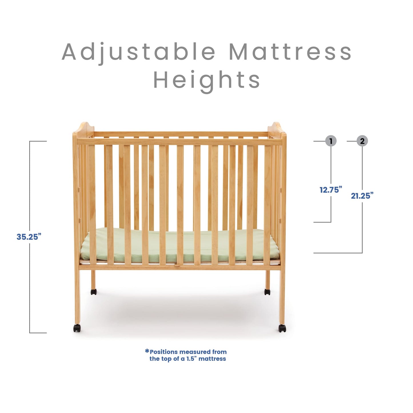 Delta Children Folding Portable Mini Baby Crib with 1.5-inch Mattress - Greenguard Gold Certified, Natural - WoodArtSupply