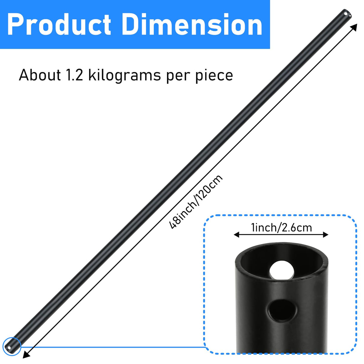 48 inch Ceiling Fan Downrod , 4 FT Black Downrod for Ceiling Fan, 1 inch Outside Diameter, Ceiling Fan Extension Downrod, Ceiling Fan Boom Suitable for a Wide Range of Fans (Black, Not Threaded) Sibosen
