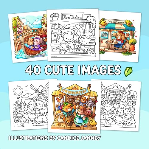 Cozy Europe: Cute Coloring Book for Adults and Teens with Charming Characters and Delightful European Scenes for Relaxation (Cozy Coloring Books) WoodArtSupply