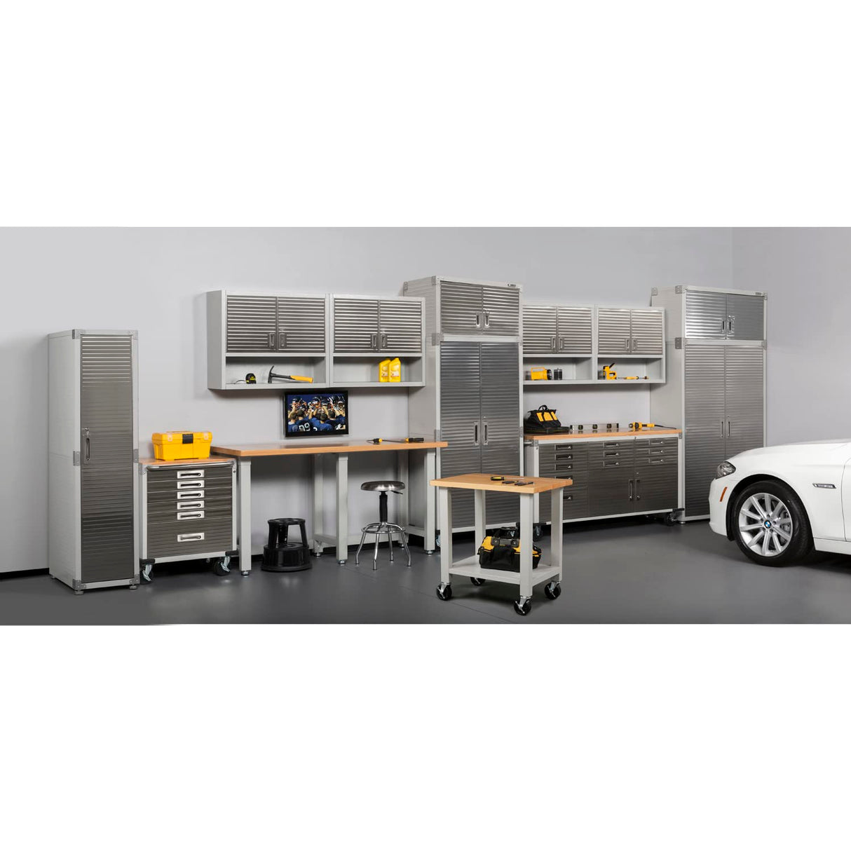 Seville Classics UltraHD Heavy Duty Mega Solid Steel Metal 2-Door Lockable Stacker Wall Storage Cabinet Organizer for Garage, Warehouse, Office, Seville Classics