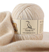 TEHETE 100% Merino Wool Yarn for Knitting 3-Ply Luxury Warm Soft Lightweight Crochet Yarn (Beige) TEHETE