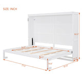 Murphy Bed Full Size, Wood Cabinet Bed Frame with A Storage Shelf, Modern Foldable Wall Bed for Home Office Studio, No Box Spring Needed, White Bellemave