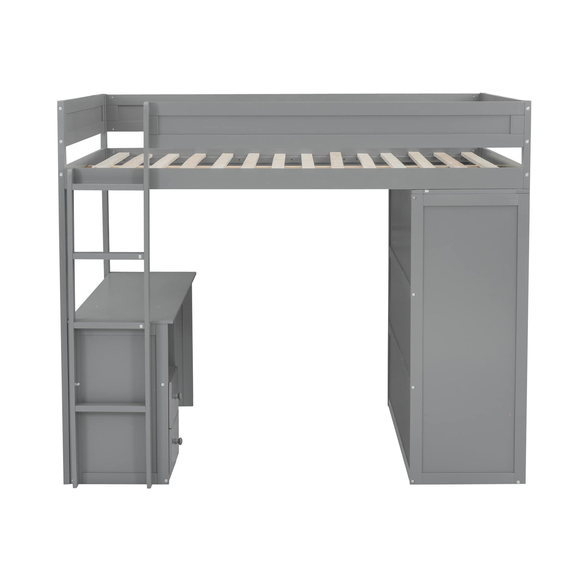 Harper & Bright Designs Gray Full Size Loft Bed with Integrated Desk and Wardrobes - WoodArtSupply