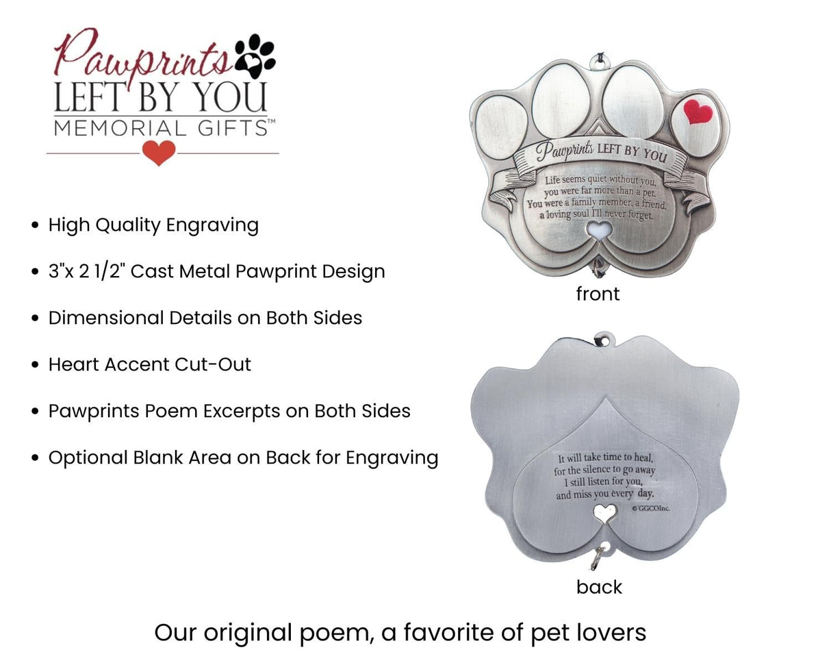Pet Memorial Wind Chime - 18" Metal Casted Pawprint Wind Chime - A Beautiful Remembrance Gift for a Grieving Pet Owner - Includes Pawprints Left by You Poem Card Pawprints Left by You Memorial Gifts