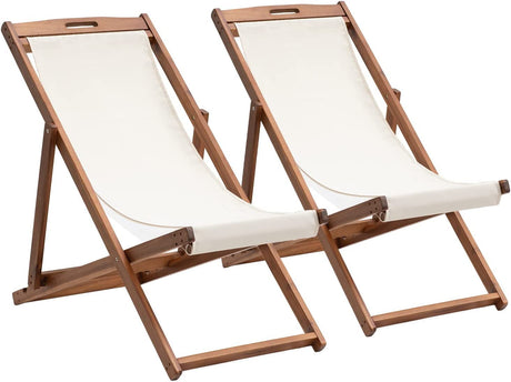 Patio Lounge Chair Outdoor Beach Chair Set of 2, Beach Sling Chair Patio Chairs Set of 2 , Wooden Folding Outdoor Chairs for Outside, 3 Level Height Adjustable, Portable Reclining Beach Chair Capacmkseh