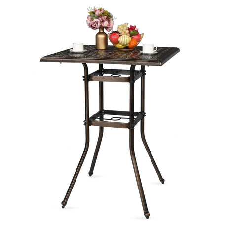 VINGLI Cast Aluminum Patio Bar Table, 42" Height High Top Outdoor Bar Table with Umbrella Hole, Pub Height Bistro Square Table for Paito Lawn Garden VINGLI