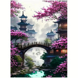 MOMDEDP 5D Bridge Flower Diamond Art Painting Kits for Adults Diamond Art Sakura Landscape Diamond Painting Full Drill Crystal Rhinestone Embroidery Craft Kits for Home Wall Decor Gifts, 12x16inch MOMDEDP