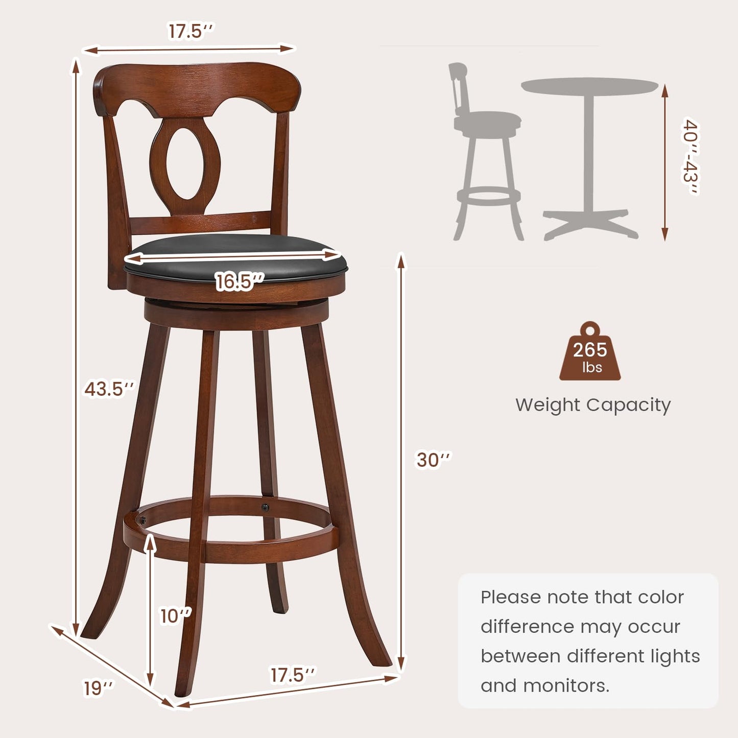 COSTWAY Bar Stools Set of 2, 30 Inch Swivel Bar Height Chairs with Ergonomic Back & Footrest, Vintage Wooden Barstool Set for Kitchen Island, Pub,