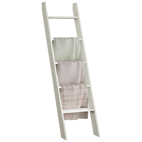 VASAGLE Blanket Ladder Decorative Farmhouse for The Living Room, 5-Tier Ladder Shelf, Ladder Rack for Storage and Decor, Rustic White ULLS018W73 VASAGLE