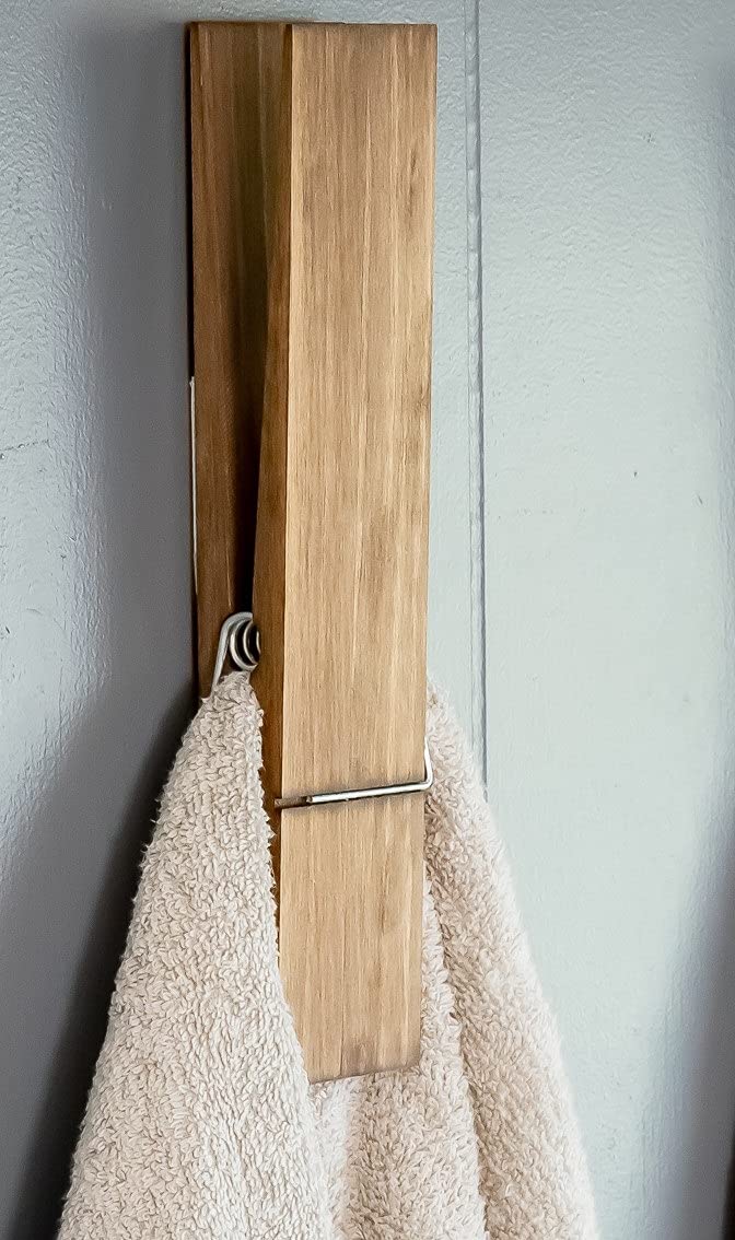 Giant Clothespin Bathroom Towel Holder | Huge 12” Clothes pin | Farmhouse bathroom décor | Laundry room or nursery décor | Towel Rack or Hook | Bathroom Accessories wall décor (Dark Walnut) BARWOOD