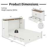 LUXOAK Full Size Murphy Bed with Charging Station, Cabinet Bed with Large Storage Drawer for Home Office or Small Room, Full Foldable Platform Bed, White LUXOAK