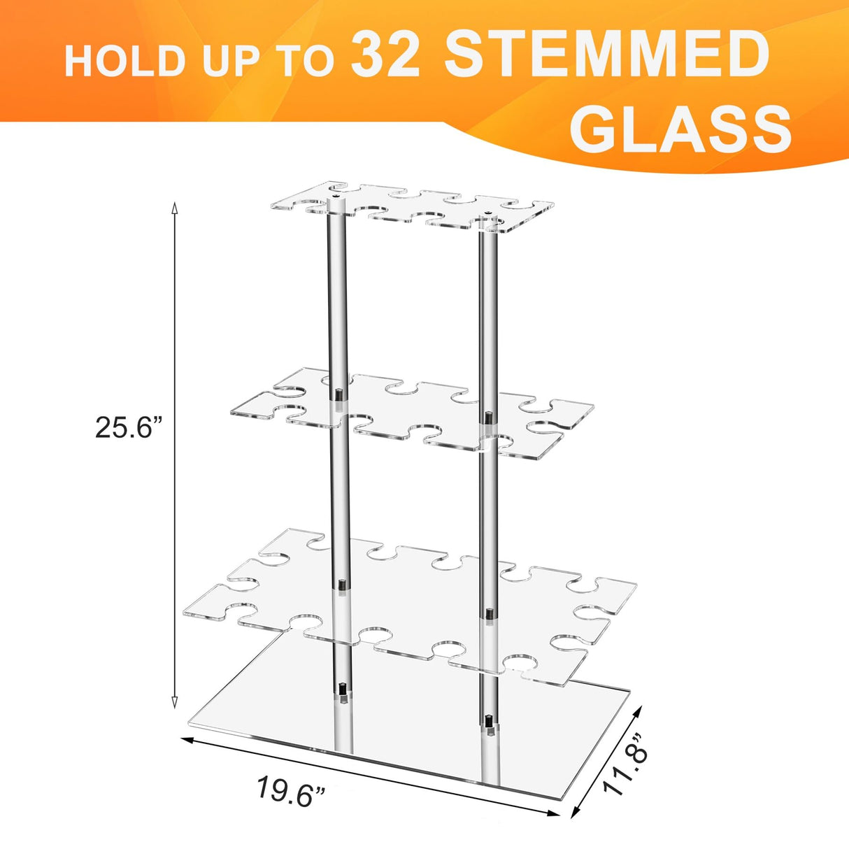 Champagne Display Holder Stand for Party, 3 Tier Clear Acrylic Wine Glass Stemware Rack Champagne Flute Holder with Led Light, Cocktail Tree Stand, 32 Slots, Measures 26" x 20" x 12" HeiMma