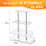 Champagne Display Holder Stand for Party, 3 Tier Clear Acrylic Wine Glass Stemware Rack Champagne Flute Holder with Led Light, Cocktail Tree Stand, 32 Slots, Measures 26" x 20" x 12" HeiMma