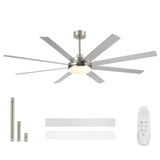 72 Inch Large Ceiling Fans with Lights and Remote, Modern Brushed Nickel Ceiling Fan for Indoor or Outdoor Patio, 6 Speed, Reversible, DC Motor, Timer, 3 CCT, Dimmable putroad