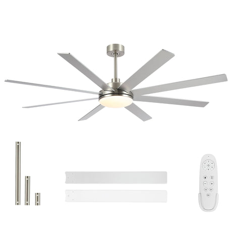 72 Inch Large Ceiling Fans with Lights and Remote, Modern Brushed Nickel Ceiling Fan for Indoor or Outdoor Patio, 6 Speed, Reversible, DC Motor, Timer, 3 CCT, Dimmable putroad
