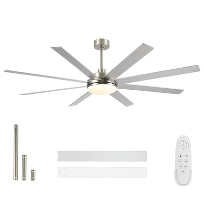72 Inch Large Ceiling Fans with Lights and Remote, Modern Brushed Nickel Ceiling Fan for Indoor or Outdoor Patio, 6 Speed, Reversible, DC Motor, Timer, 3 CCT, Dimmable