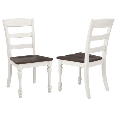 Coaster Home Furnishings - Madelyn - Wood - Set of 2 Farmhouse Dining Side Chairs with Ladder Backs, Saddles, Scooped Seats and Turned Legs - Dining Room - Coastal White and Dark Cocoa - 110382 Coaster Fine Furniture