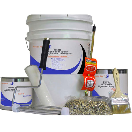 Resins Plus - Garage Floor Coating and Epoxy Kit | Includes All Needed Tools and Materials for DYI Application | RS1210 100% Solids Pigmented Epoxy with Paint Chips Resins Plus