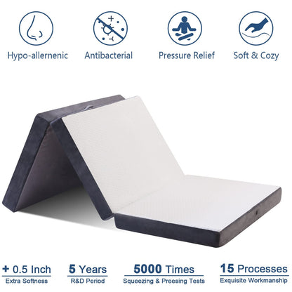 GOHOME 6.0 Inch Folding Mattress Single Camping Mattress with Super Soft Removable Cover, Folding Bed Twin Mattress with Non-Slip Bottom for Back Pain Relief, Twin 38"x75"x6"