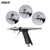 SAGUD Airbrush Gun Set Single Action Air Brush Pen 0.3mm with Extra 0.5 0.8 mm Needles,Airbrush Hose and 2CC/5CC/13CC Cup Kit SAGUD