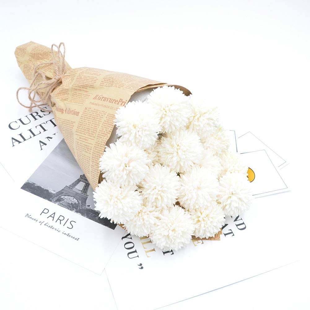 Artificial Flowers Chrysanthemum Ball Flowers Bouquet 10pcs Present for Important People Glorious Moral for Home Office Coffee House Parties and Wedding(Milk White) HoYuanFlo