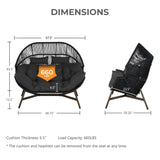 Grand patio Outdoor Modern 2-Seat Wicker Egg Chair with Cushion, Stationary Patio Loveseat Accent Chair, Grey Grand patio