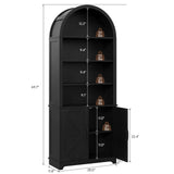 Vividwood 6-Tier Farmhouse Arched Bookshelf Bookcase with Doors, 70" Tall Storage Cabinet and Display Shelves, Open Shelves for Living Room or Office, Black Vividwood