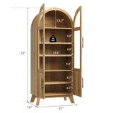 RNLRNL 71" Modern Fluted Display Cabinet with Glass Door, Arched Curio Cabinet with Adjustable Shelf, Bookcase for Collectibles Books, Storage Cabinet for Living Room, Dining Room, Natural Oak RNLRNL