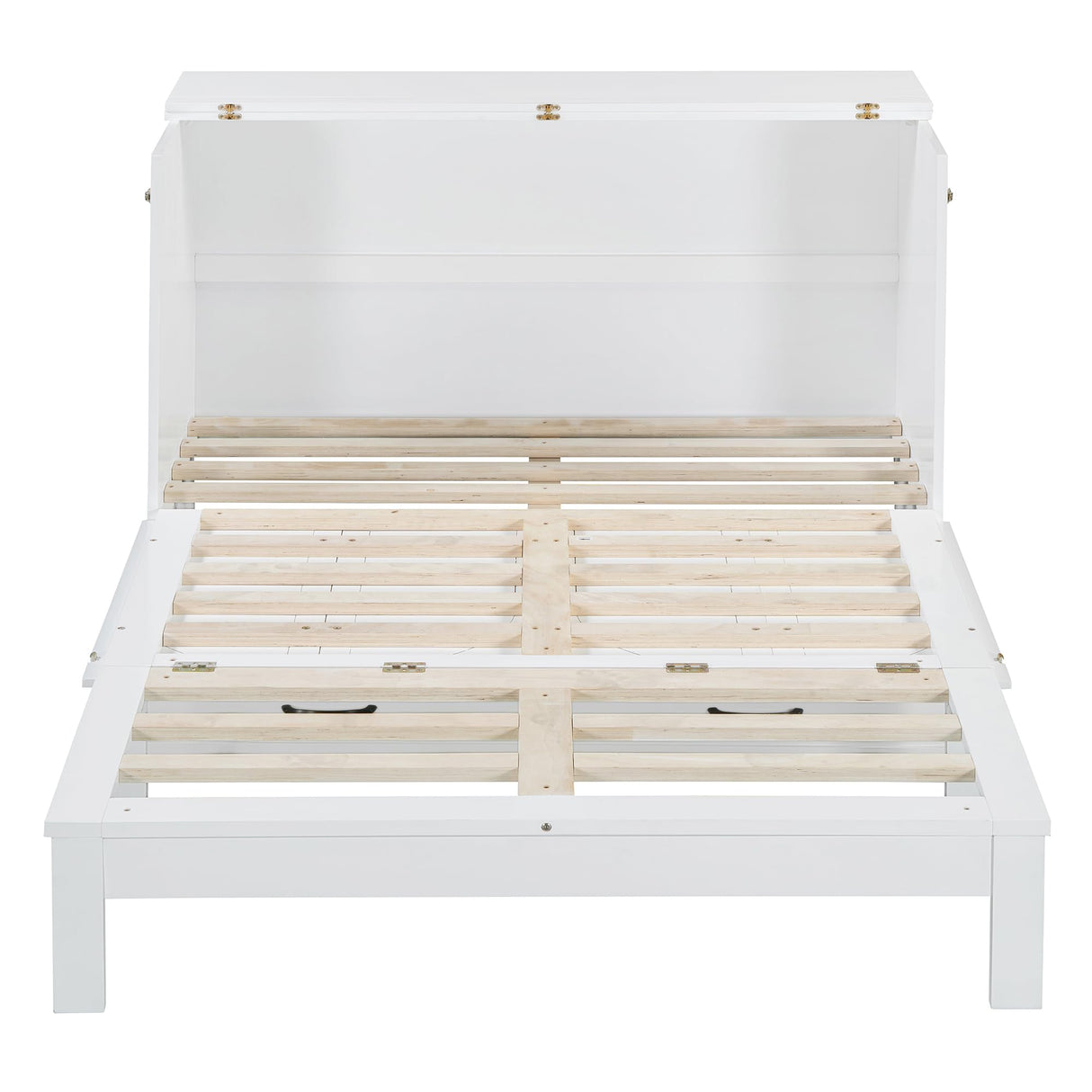 P PURLOVE Full Murphy Bed with Large Drawers, Wood Cabinet Bed with USB Port, No Box Spring Needed, Easy Assembly (White) P PURLOVE