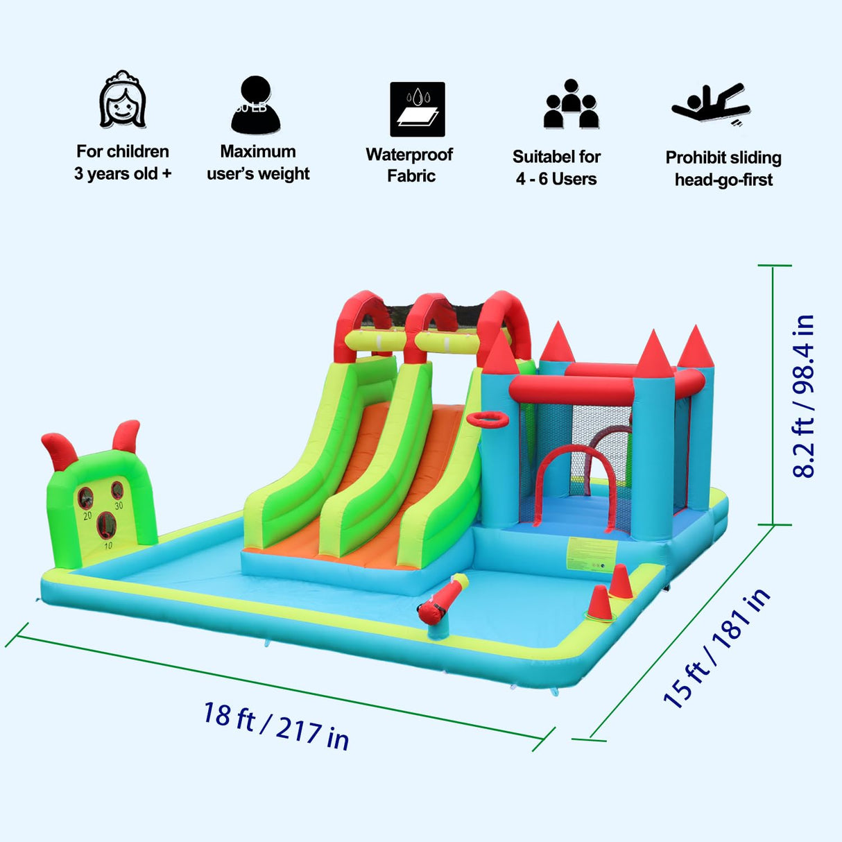 HIJOFUN Inflatable Water Slide Park 18x15FT Mega Water Park Bounce House w/Double Waterslide Large Splash Pool, Deep Pool, Shower,Water Cannon,Climbing Wall and Jumping Bouncer for Backyard Outdoor HIJOFUN