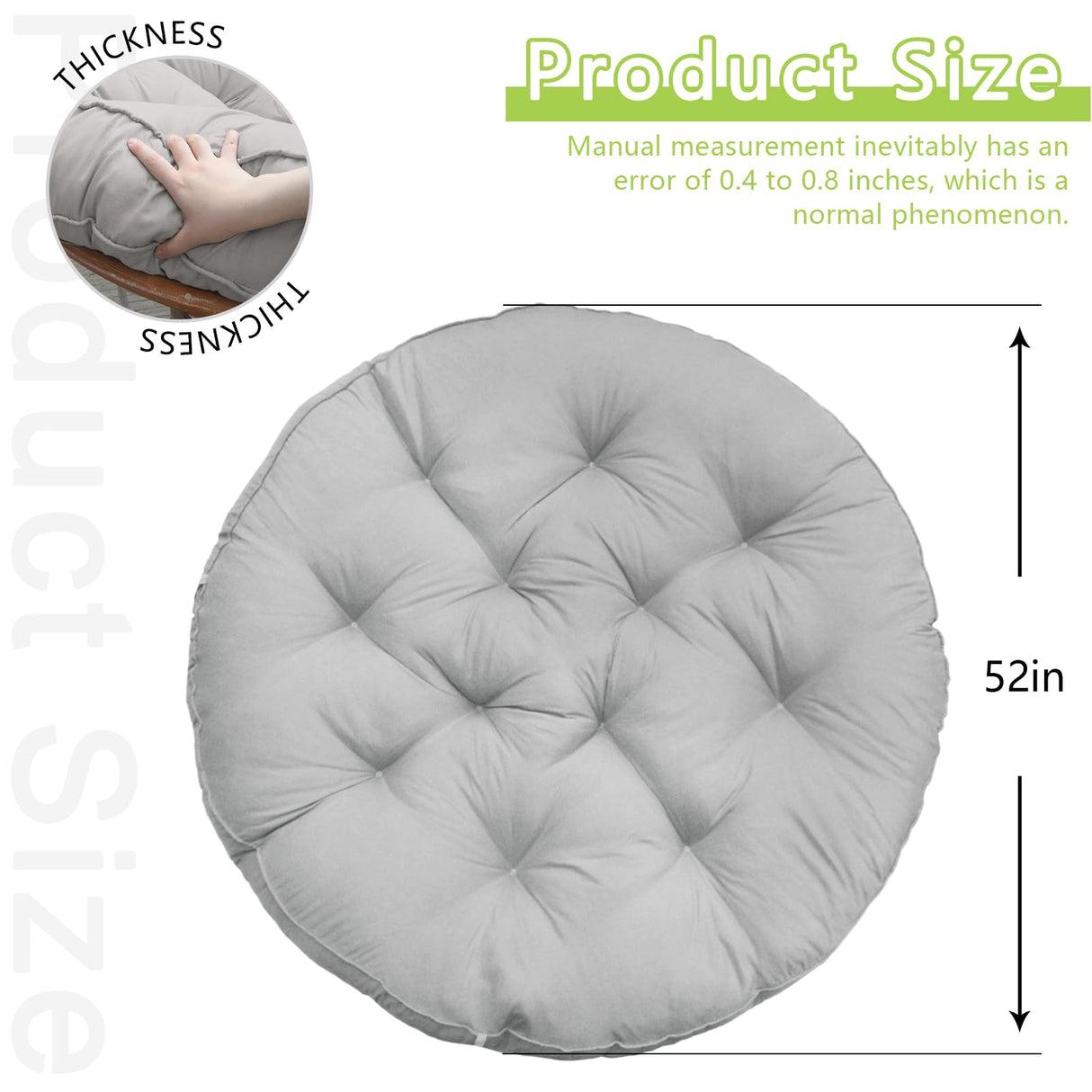 Bextile Papasan Chair Cushion, Papasan Cushion Only, 52 inch Papasan Cushion, Thickened Overstuffed Round Cushion (Gray, 52in) Bextile