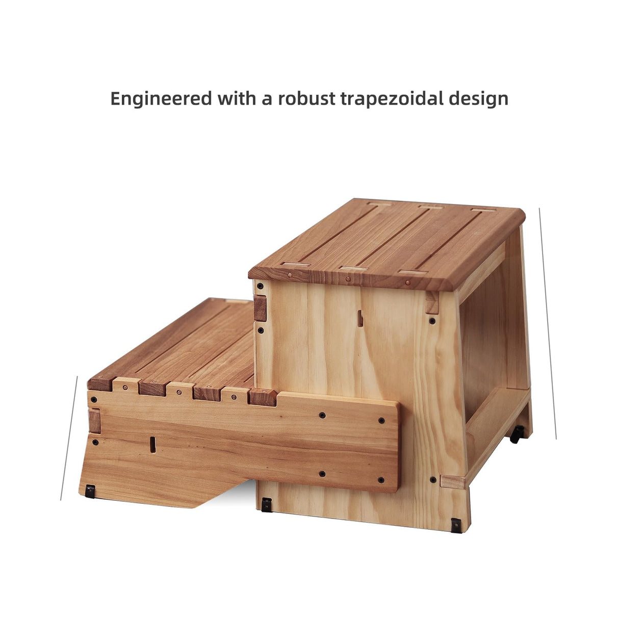 unununu 16" Wooden Two Step Stool for Adult & Kid, Wider, Deeper & Safer Bedside Steps, Anti-Slip. Riser 2-Step Spa & Hot Tub Stairs for Pool, Heavy Duty for Kitchen, Bathroom, Closet, High Bed Step unununu