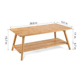 Nnewvante Coffee Table Foldable Bamboo Mid Century Desk TV Stand with Open Storage Shelf Center Table for Living Room Furniture RV No Assembly Nnewvante