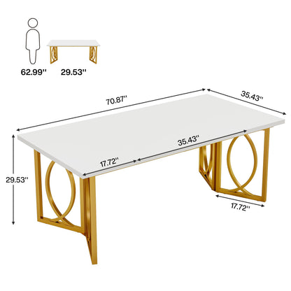 Tribesigns 6FT Modern Conference Table for 6 People, 70.9W x 35D inch Rectangle Meeting Seminar Tables Wood Training Table Boardroom Table with Metal Frame for Office Conference Room, White G - WoodArtSupply