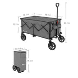 Moon Lence Collapsible Folding Wagon Cart Heavy Duty Folding Garden Portable Hand Cart with All-Terrain Beach Wheels, Adjustable Handle & Drink Holders (Grey) MOON LENCE