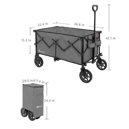 Moon Lence Collapsible Folding Wagon Cart Heavy Duty Folding Garden Portable Hand Cart with All-Terrain Beach Wheels, Adjustable Handle & Drink Holders (Grey)