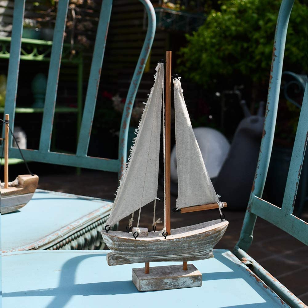 Linfevisi Wooden Sailboat Decorations Nautical Sail Boats Model Decoration Beach Coastal Ocean Themed Home Decor Ornaments Table Top Rustic Decorative Wood Sailing Boats Ships Nautical Decor 10.75" H Linfevisi