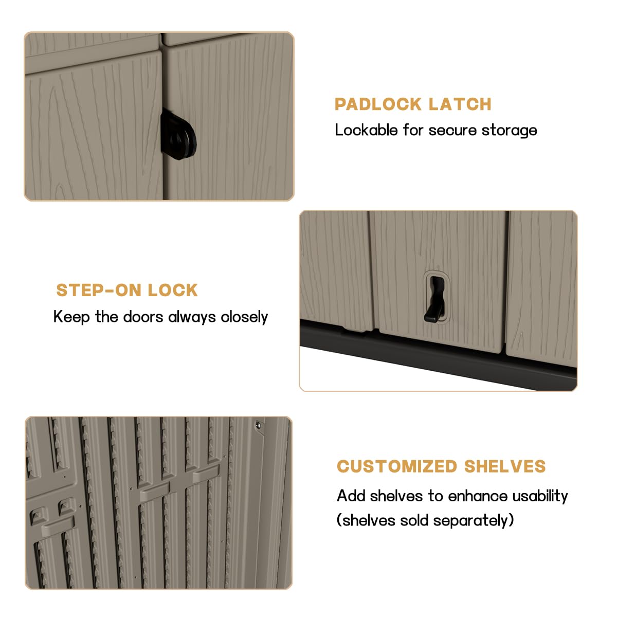 KINYING Outdoor Vertical Storage Shed,57 Cu.ft Outdoor Storage Cabinet Waterproof,Resin Sheds & Outdoor Storage Clearance for Garden,Patio,Backyard,Lockable (Brown) KINYING