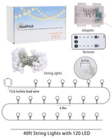RadiHub Globe String Lights,Battery Operated Lights with Remote Timer Waterproof, 40FT 120LED 8 Modes Indoor Outdoor Fairy String Lights for Bedroom,Wedding,Tent,Camping,Party,Garden,Bar,Warm White RadiHub